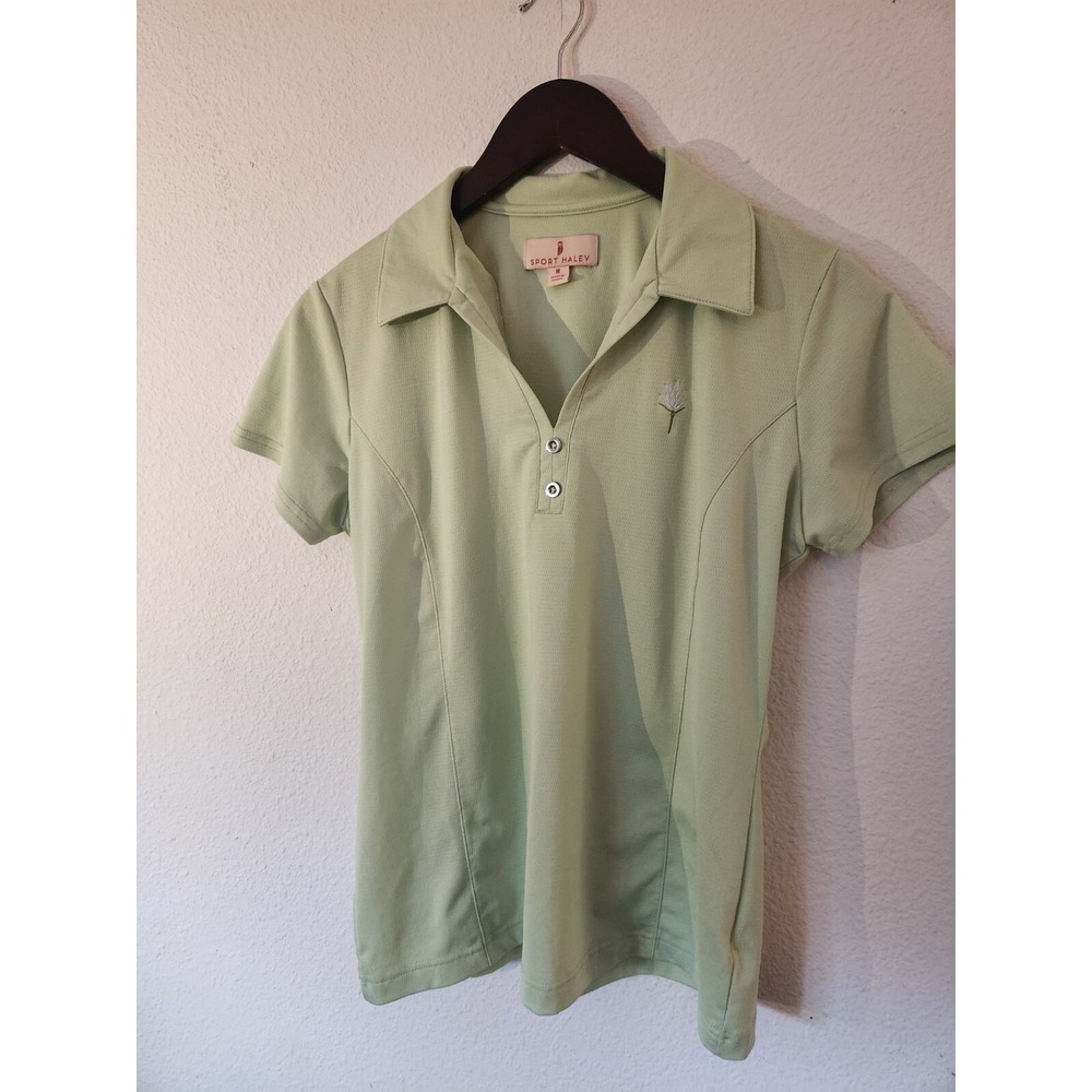 Sport Haley Women's Medium Mint Polo Style Golf Shirt Embroidered Flower